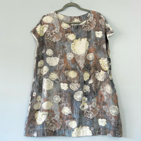 Brynn Walker Ansel Tunic Dress Burdock Blue Floral Linen Blend size S Lagenlook - Picture 13 of 16